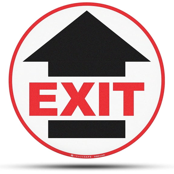 TRADESAFE Exit Sign with Up Arrow, Anti Slip Safety Sign, 17” Diameter Floor Sticker, 12 Mil Vinyl