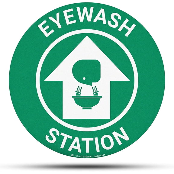 TRADESAFE Eye Wash Station Anti Slip Directional Sign, 17” Diameter Floor Sticker, 12 Mil Vinyl