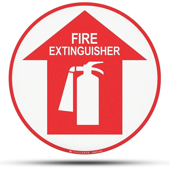 TRADESAFE Fire Extinguisher Sign, Anti Slip Safety Sign, 17” Diameter Floor Sticker, 12 Mil Vinyl