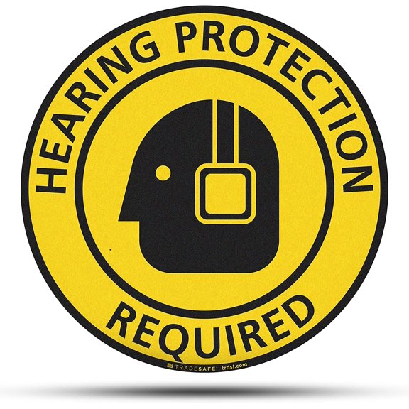TRADESAFE Hearing Protection Required Sign, Anti Slip Caution Sign, 17” Diameter, 12 Mil Vinyl