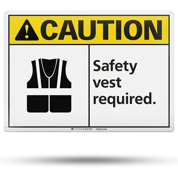 TRADESAFE High Visibility Vest Required PPE Sign, 14” x 10”, 40 Mil Aluminum Wall Caution Signs