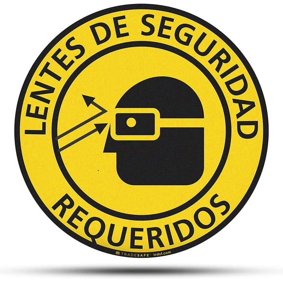 TRADESAFE Lentes De Seguridad Requeridos Sign, Anti Slip Caution Sign, 17” Diameter, 12 Mil Vinyl