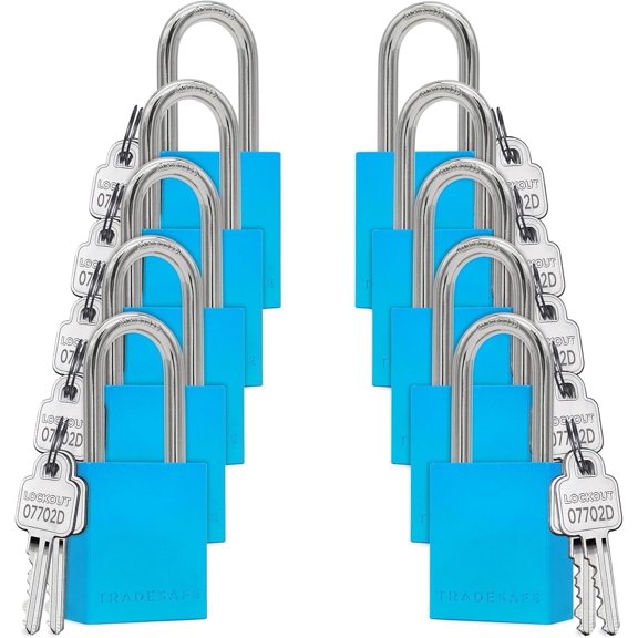 TRADESAFE Lockout Tagout Locks, Aluminum Keyed Alike Padlocks, Blue Loto Locks 10 pcs, 2 Keys Each