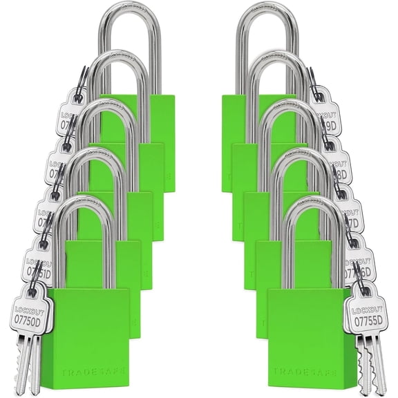 TRADESAFE Lockout Tagout Locks, Aluminum Padlocks Keyed Different, Green Loto Locks 10 pcs, 2 Keys Each