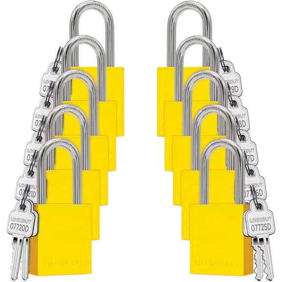 TRADESAFE Lockout Tagout Locks, Aluminum Padlocks Keyed Different, Yellow Loto Locks 10 pcs, 2 Keys Each