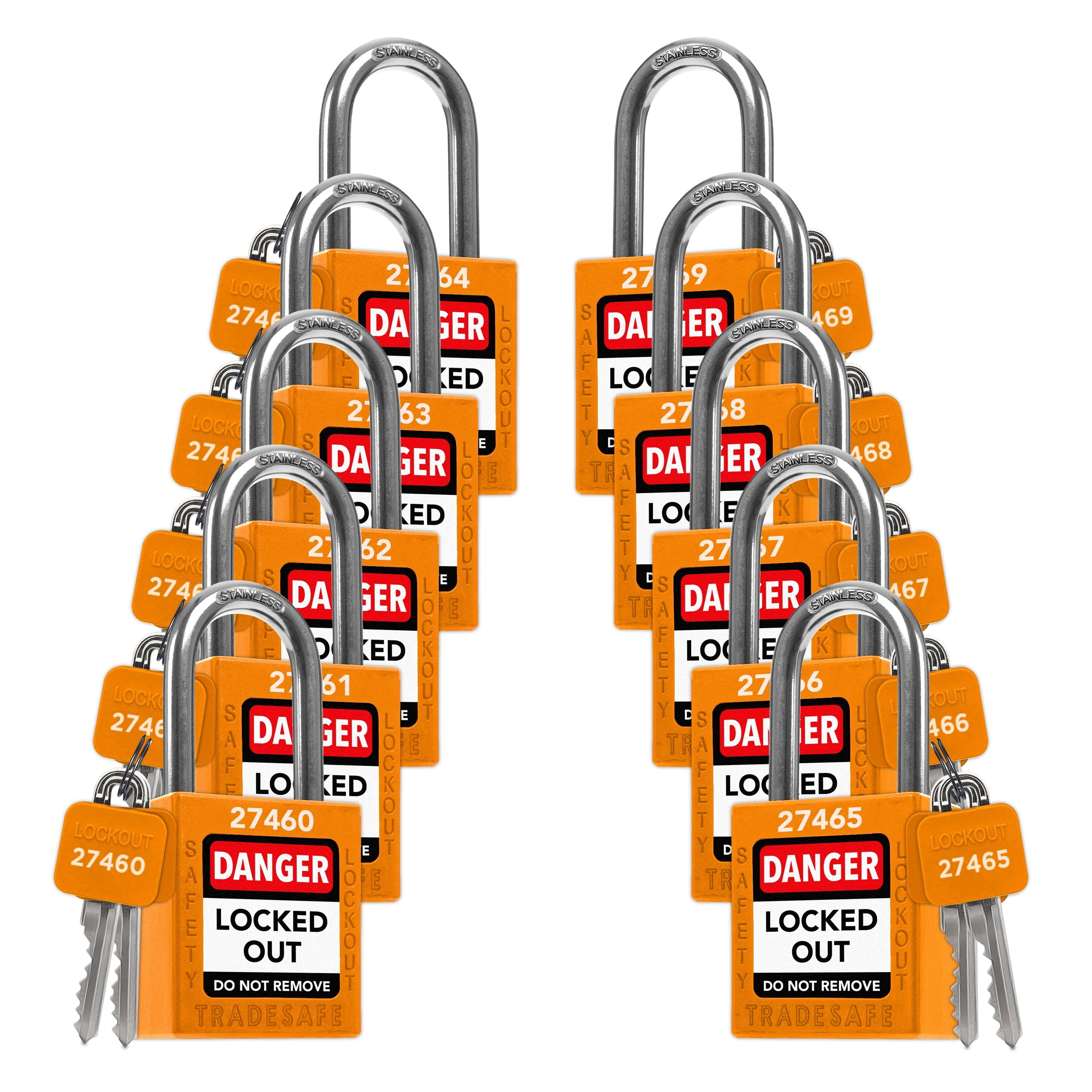 TRADESAFE Lockout Tagout Locks, Orange Keyed Different LOTO Locks, 10 ...