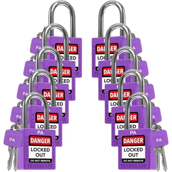 TRADESAFE Lockout Tagout Locks, Purple Keyed Alike Unlimited Grouping LOTO Locks, 10 pcs, 2 Keys Each