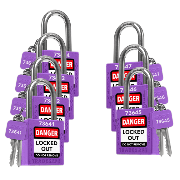 TRADESAFE Lockout Tagout Locks, Purple Keyed Different LOTO Locks, 7 pcs, 2 Keys Per Lock