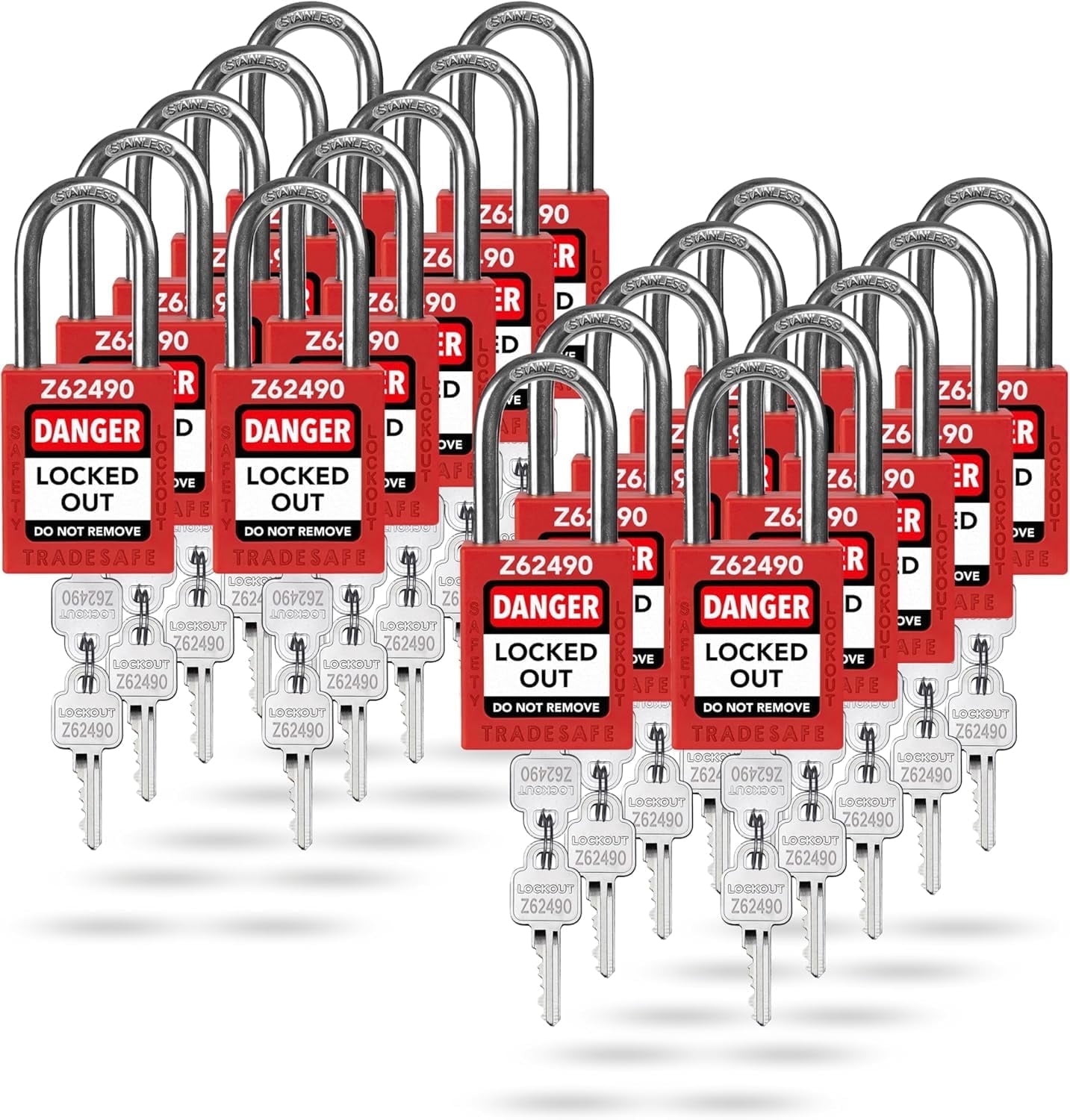 TRADESAFE Lockout Tagout Locks, Red Keyed Alike Padlocks, LOTO Locks 20 ...