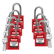 TRADESAFE Lockout Tagout Locks, Red Keyed Alike Unlimited Grouping LOTO Locks, 7 pcs, 2 Keys Each