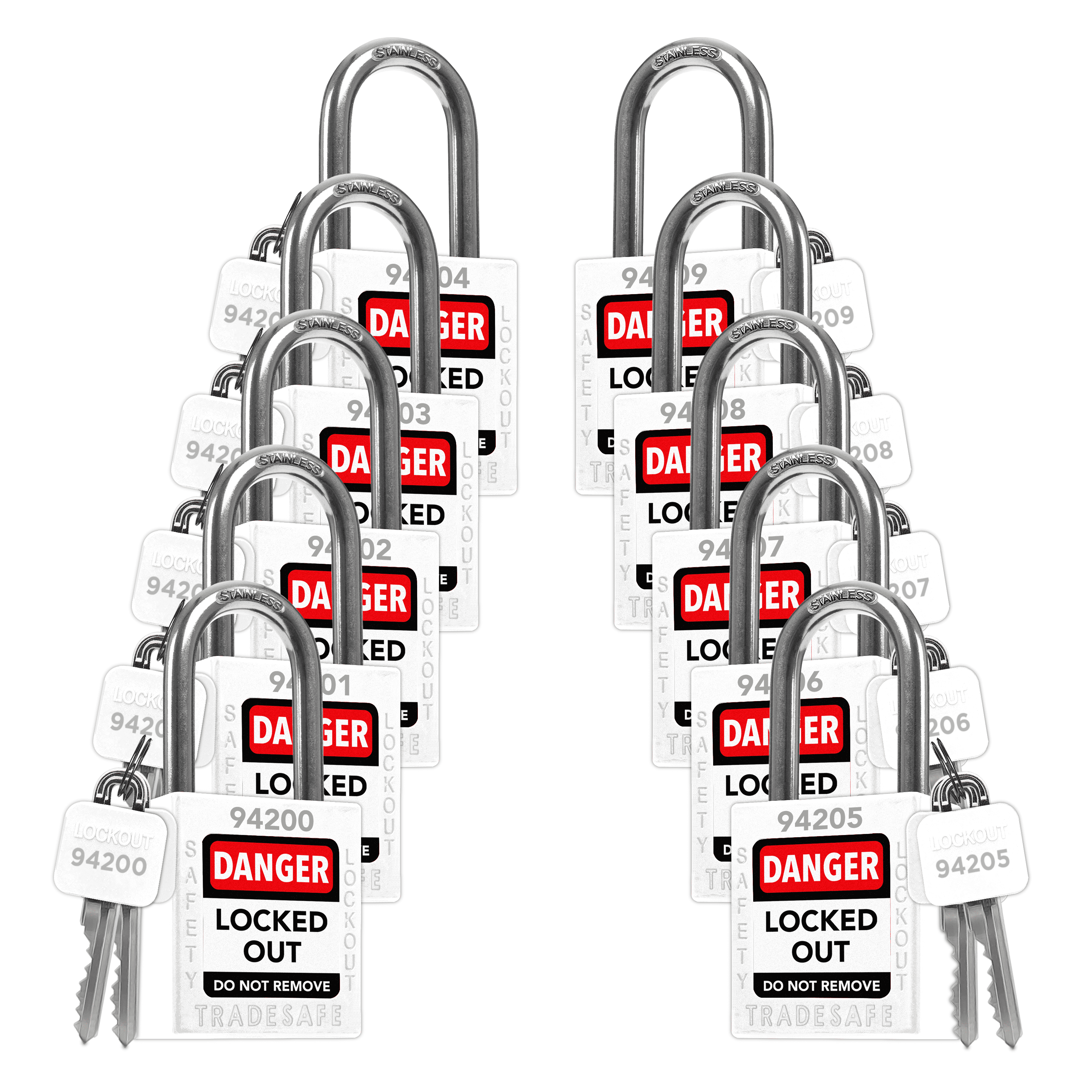 TRADESAFE Lockout Tagout Locks, White Keyed Different LOTO Locks, 10 ...