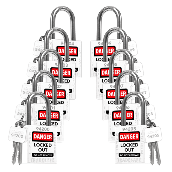 TRADESAFE Lockout Tagout Locks, White Keyed Different LOTO Locks, 10 pcs, 2 Keys Per Lock