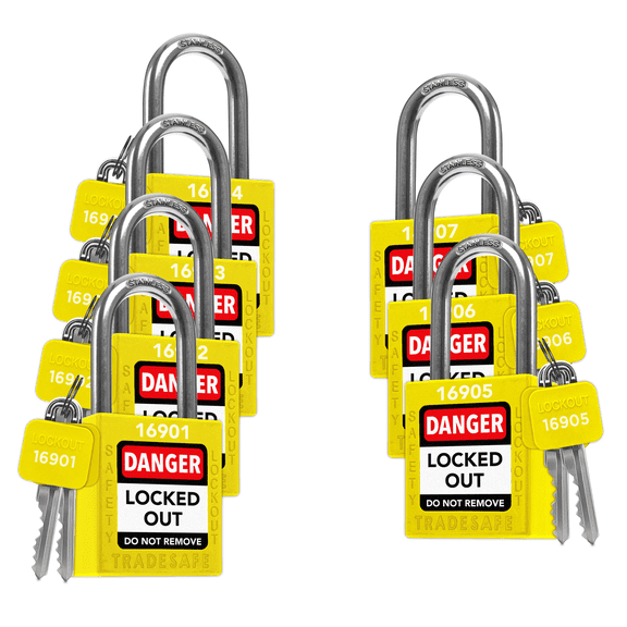 TRADESAFE Lockout Tagout Locks, Yellow Keyed Different LOTO Locks, 7 pcs, 2 Keys Per Lock