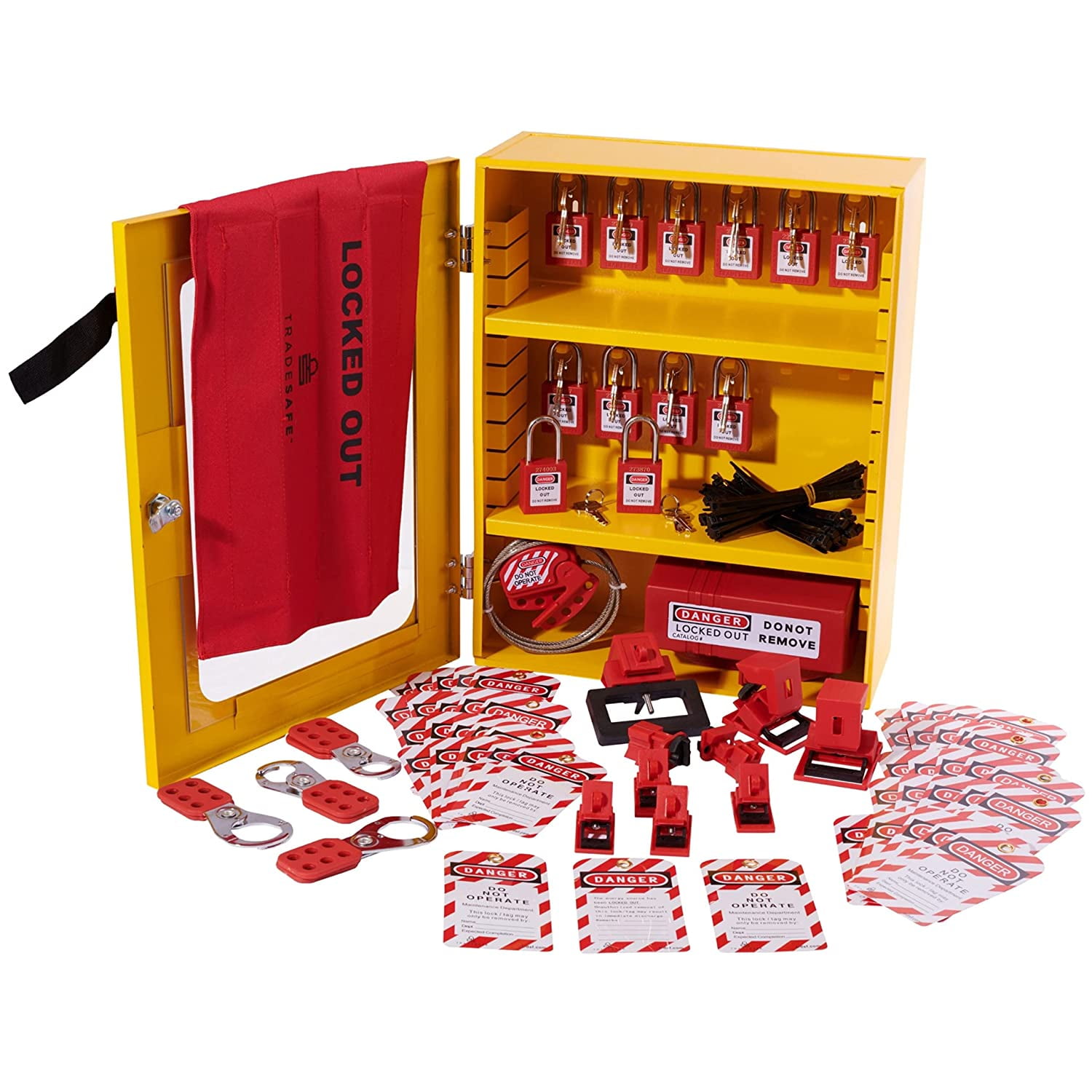 TRADESAFE Lockout Tagout Steel LOTO Kit Station 75 pcs for