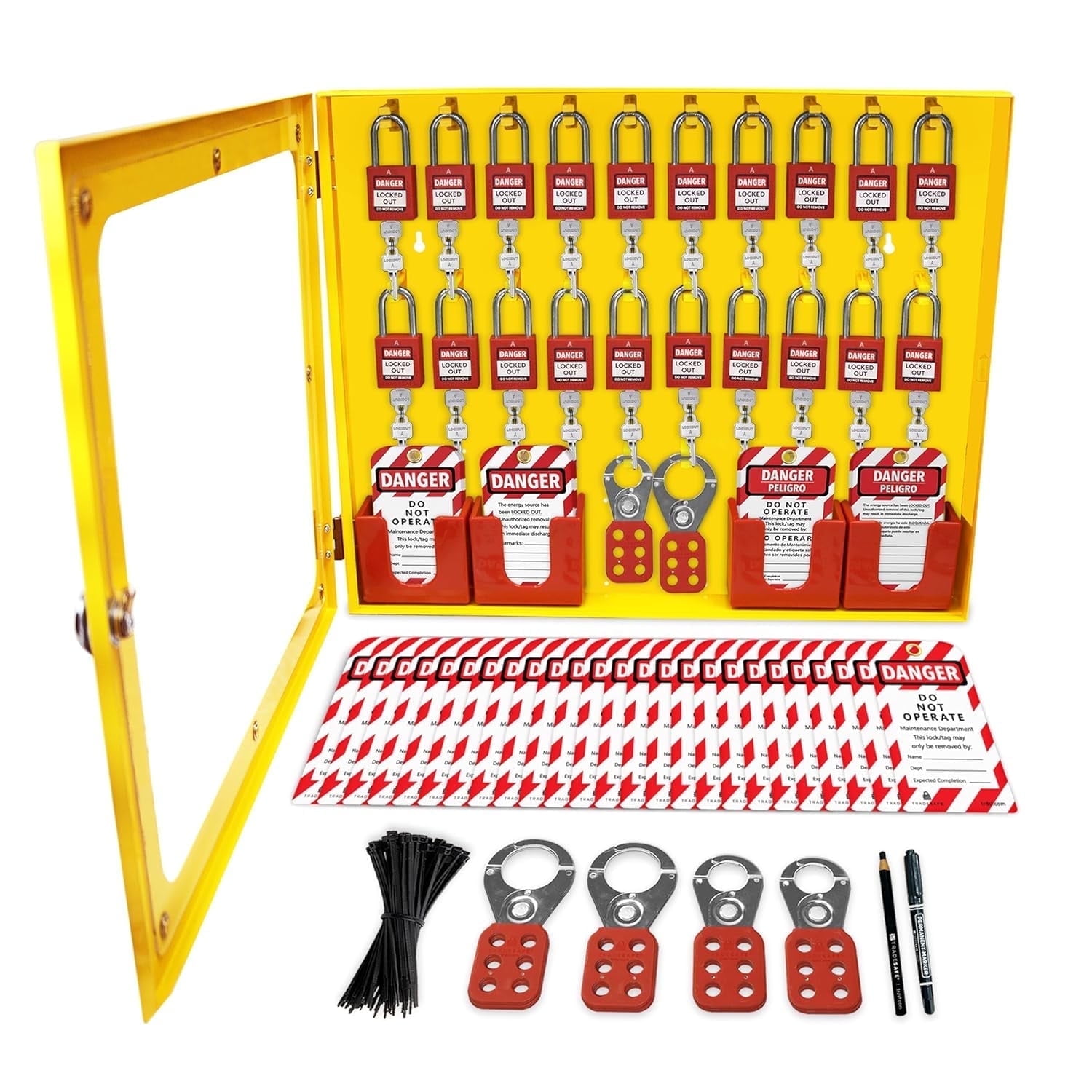 TRADESAFE Lockout Tagout Steel Cabinet, LOTO Kit Station 80 Pcs, Keyed ...