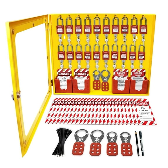 TRADESAFE Lockout Tagout Steel Cabinet, LOTO Kit Station 80 Pcs, Keyed Different LOTO Locks