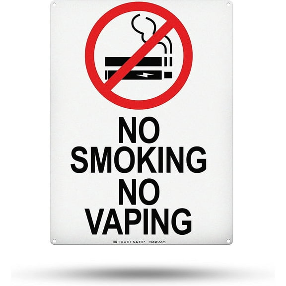 TRADESAFE No Smoking or Vaping Sign, No Smoke Sign 10” x 14”, 40 Mil Aluminum Wall Warning Safety Signs