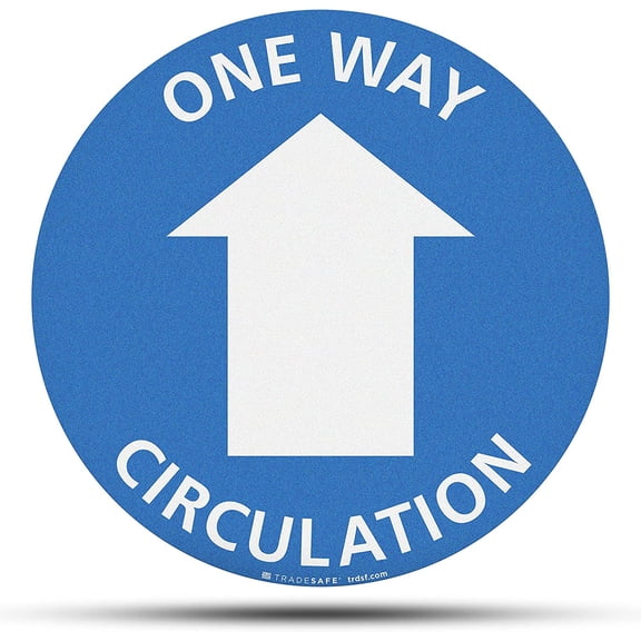 TRADESAFE One Way Circulation Sign, Anti Slip Safety Sign, 17” Diameter Floor Sticker, 12 Mil Vinyl