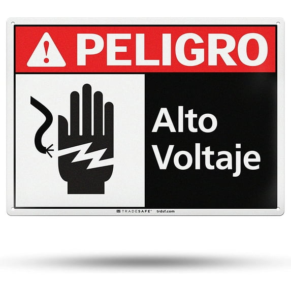 TRADESAFE PELIGRO ALTO VOLTAJE Danger High Voltage Wall Sign, 14” x 10”, 40 Mil Aluminum Danger Sign