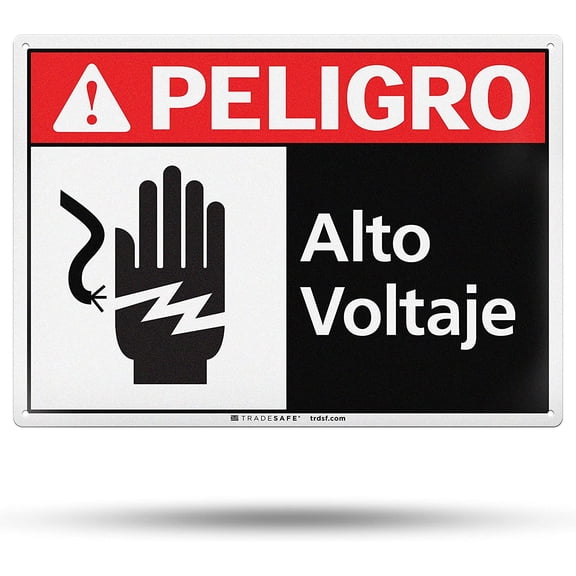 TRADESAFE PELIGRO ALTO VOLTAJE Danger High Voltage Wall Sign, 14” x 10”, 40 Mil Aluminum Danger Sign