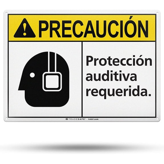 TRADESAFE PROTECCIÓN AUDITIVA REQUERIDA, Hearing Protection Sign, 14” x 10”, 40 Mil Aluminum Wall Signs