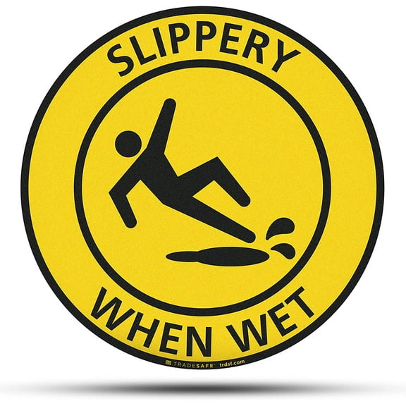 TRADESAFE Slippery When Wet Floor Sign, Anti Slip Caution Sign, 17” Diameter Floor Sticker, 12 Mil Vinyl