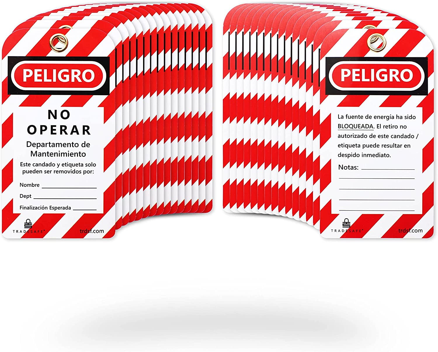 TRADESAFE Spanish Lockout Tagout Tags, LOTO Tags 5-1/2” x 3”, 32-Mil ...