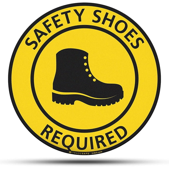 TRADESAFE Steel Toe Shoes Required Sign, Anti Slip Caution Sign, 17” Diameter, 12 Mil Vinyl