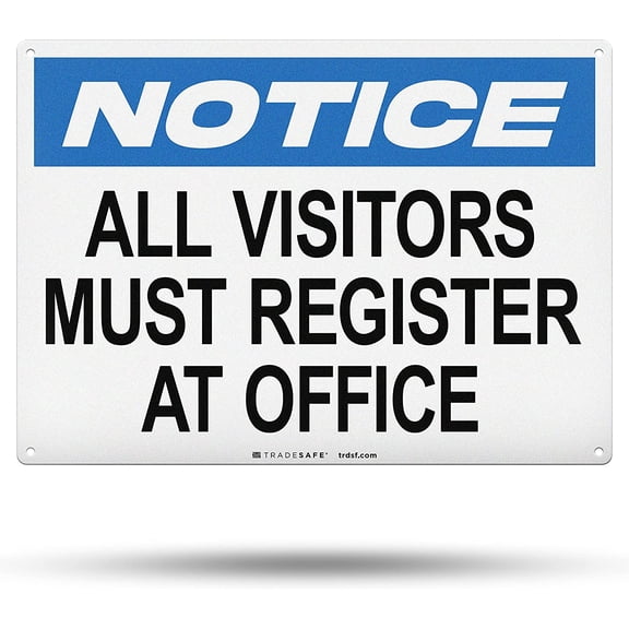 TRADESAFE Visitor Sign In Business Sign, Wall Notice Signs, 14” x 10”, 40 Mil Aluminum Safety Sign