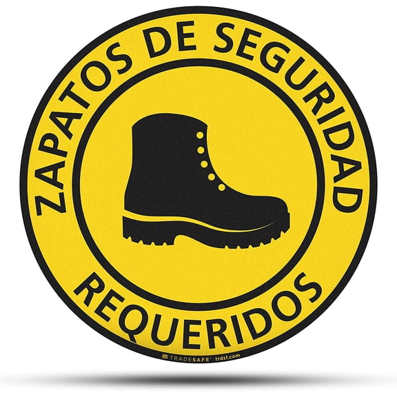 TRADESAFE Zapatos De Trabajo Requeridos Sign, Anti Slip Caution Sign, 17” Diameter, 12 Mil Vinyl