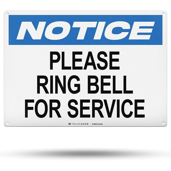 TRADESAFER Ring Bell For Service Sign, Wall Notice Signs, 14” x 10”, 40 Mil Aluminum Safety Sign