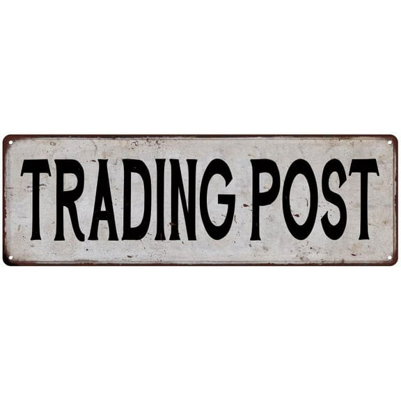TRADING POST Vintage Look Rustic Metal 8x24 Sign City State 108240041341