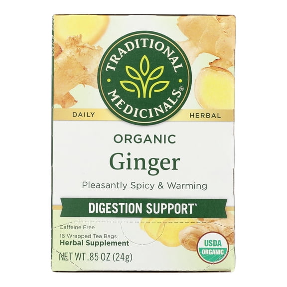 TRADITIONAL MED - Organic Ginger Herbal Tea for Healthy Digestion - 16 Bg, Case of 6
