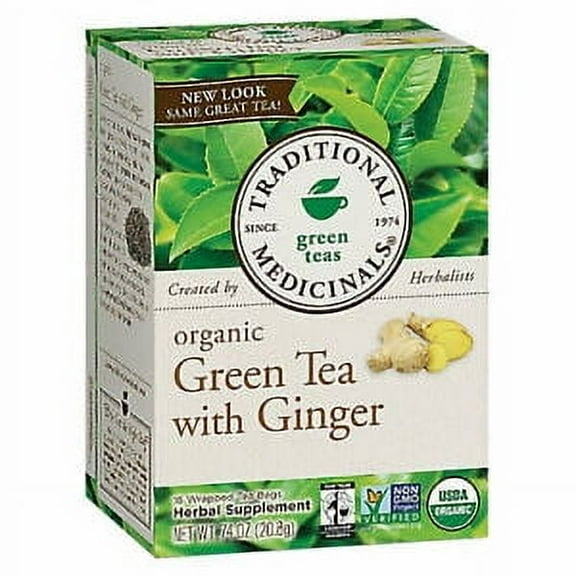 TRADITIONAL MEDICINALS Organic Green w/Ginger 16 BAGS
