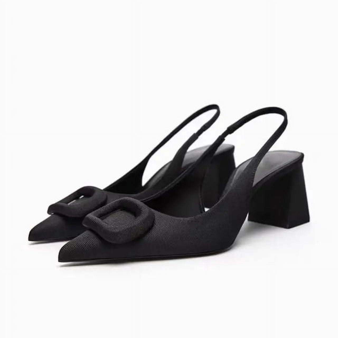 TRAF Square Ring Slingbacks Women Shoes 2024 Pointed Toe Square High