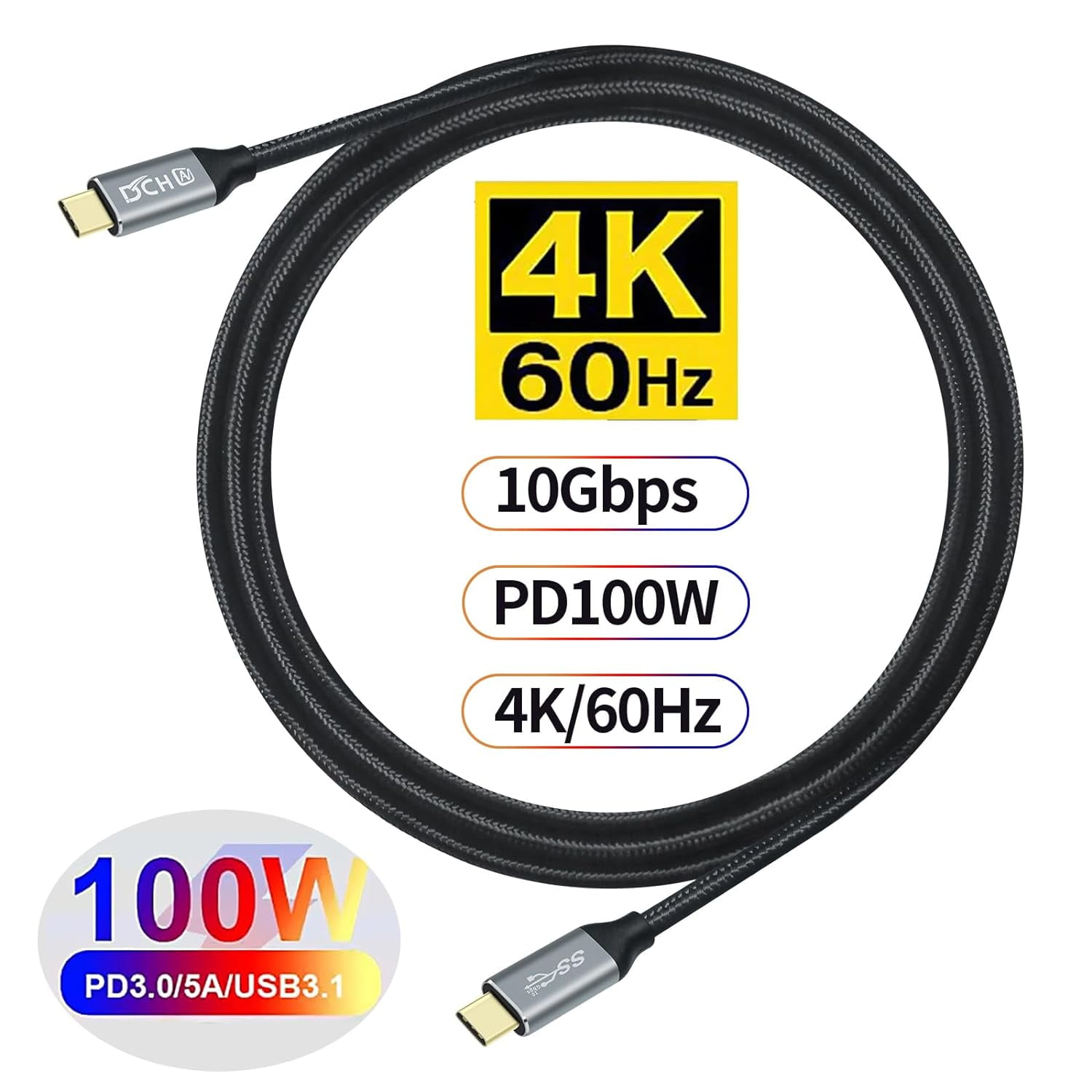 Portable External Monitor USB C Cable,10Gbps USB 3.1 USB C 100W Fast Charging, 4K@60Hz Video Output, Compatible For LG/Dell/Philips/HP/ARZOPA/ ASUS/Acer/Lenovo USB Type-C Portable Monitor | Guatemala - View #6