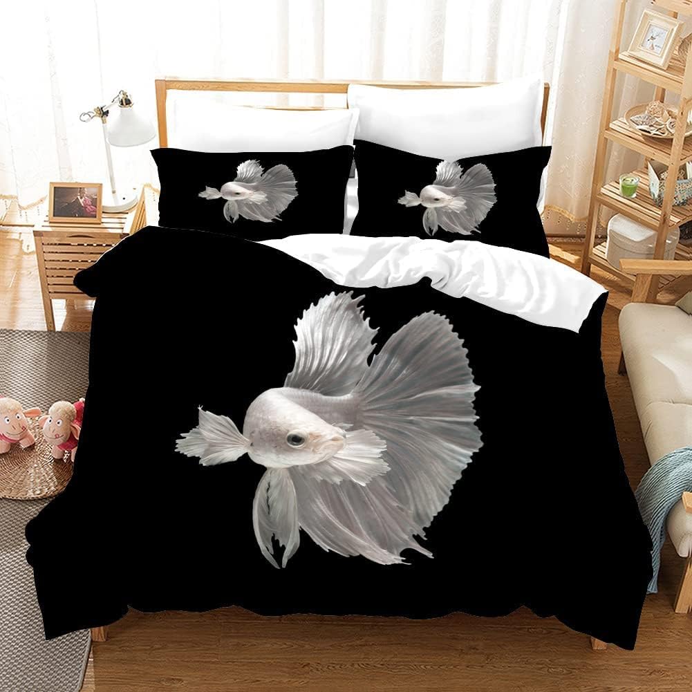 TRAHOO1 duvet cover 240X260CM + 2 pillowcases50*75CM Black goldfish goldfish 3D printing custom