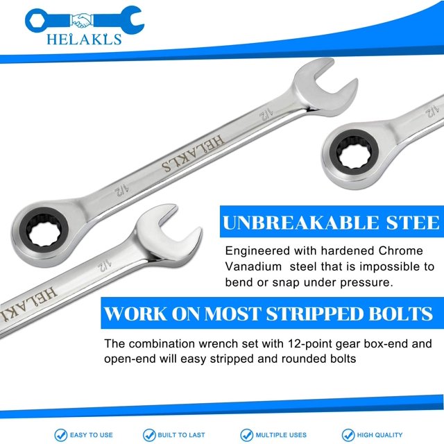 TRAHOO10Piece 1/43/4 Inch Ratchet Wrench Set Chrome Vanadium Steel