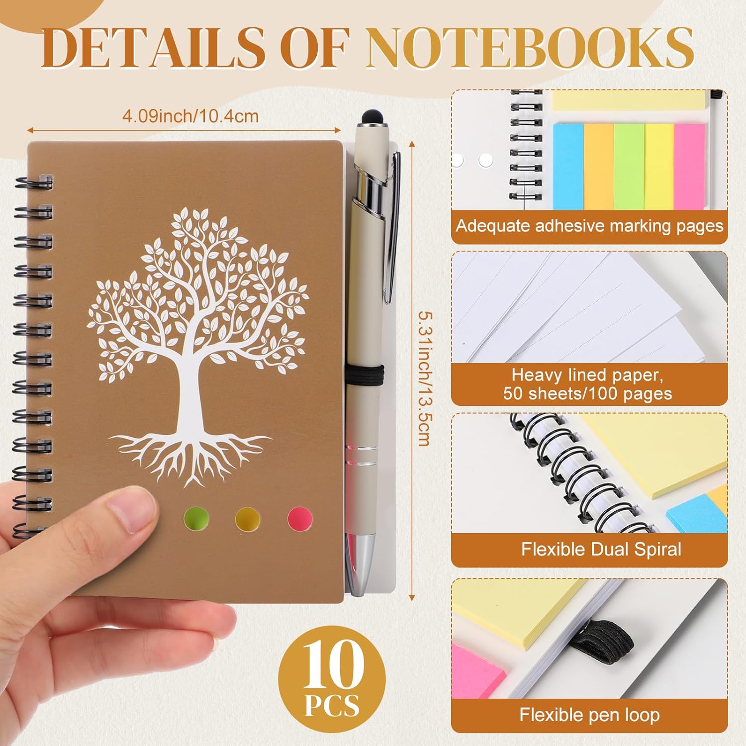 TRAHOO10 Sets Small Notebook with Pen Journals Bulk with Sticky Notes