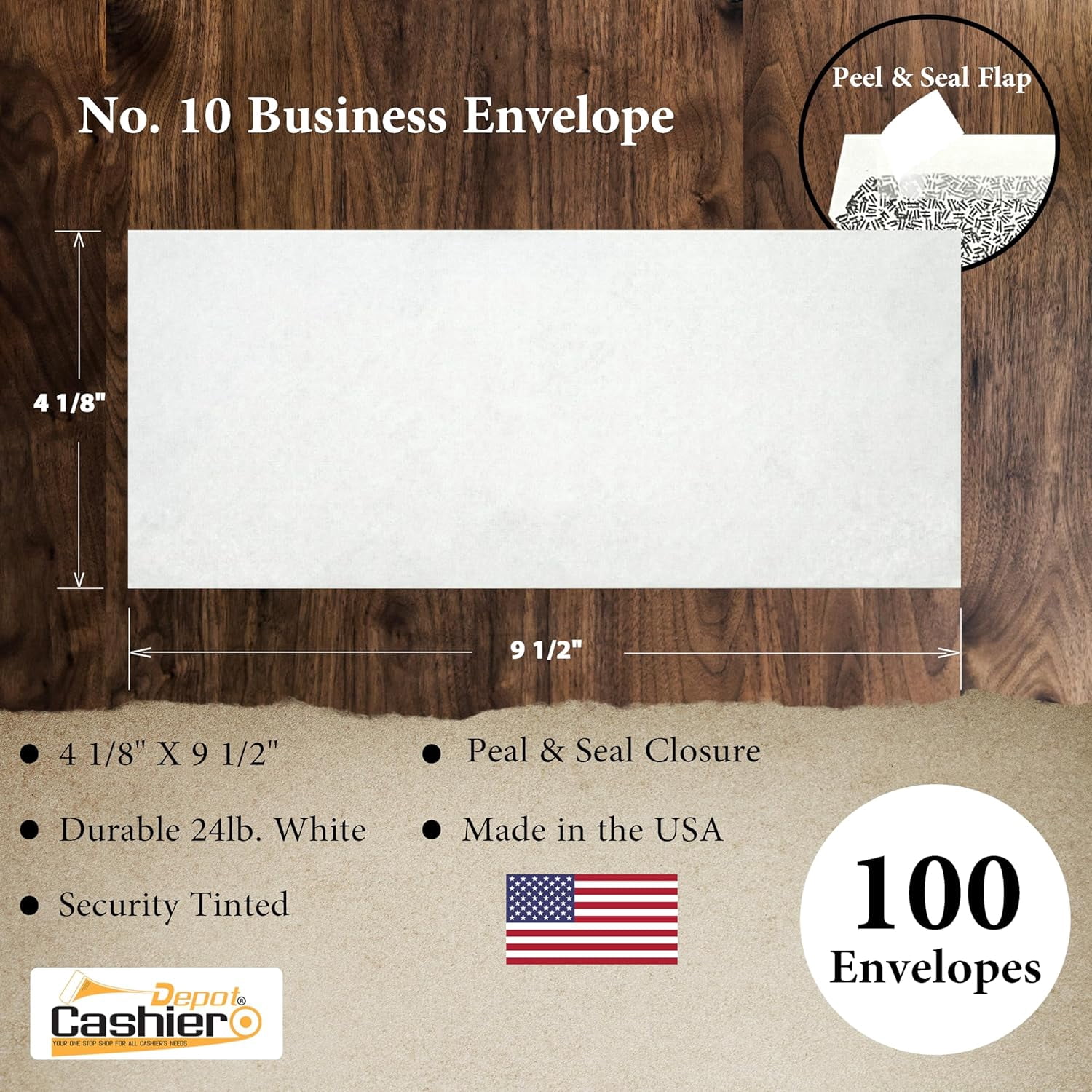 TRAHOO100 Cashier Depot 10 Business Envelope, 4 1/8 X 9 1/2, Peel