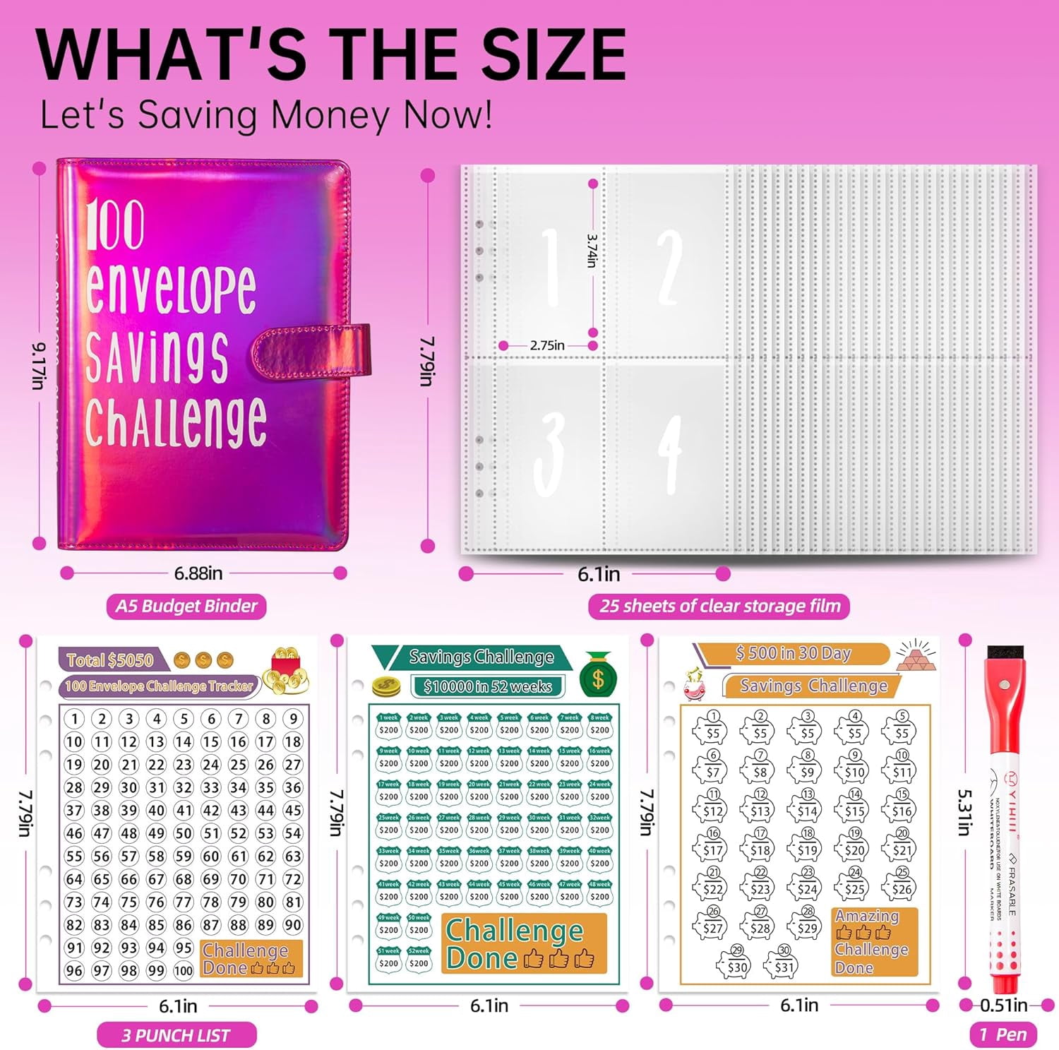 100 Enveloppes Money Saving Challenge - Organisateur Budget - Pour économiser 5050, 500, 10000 € - Planificateur D'épargne - 5