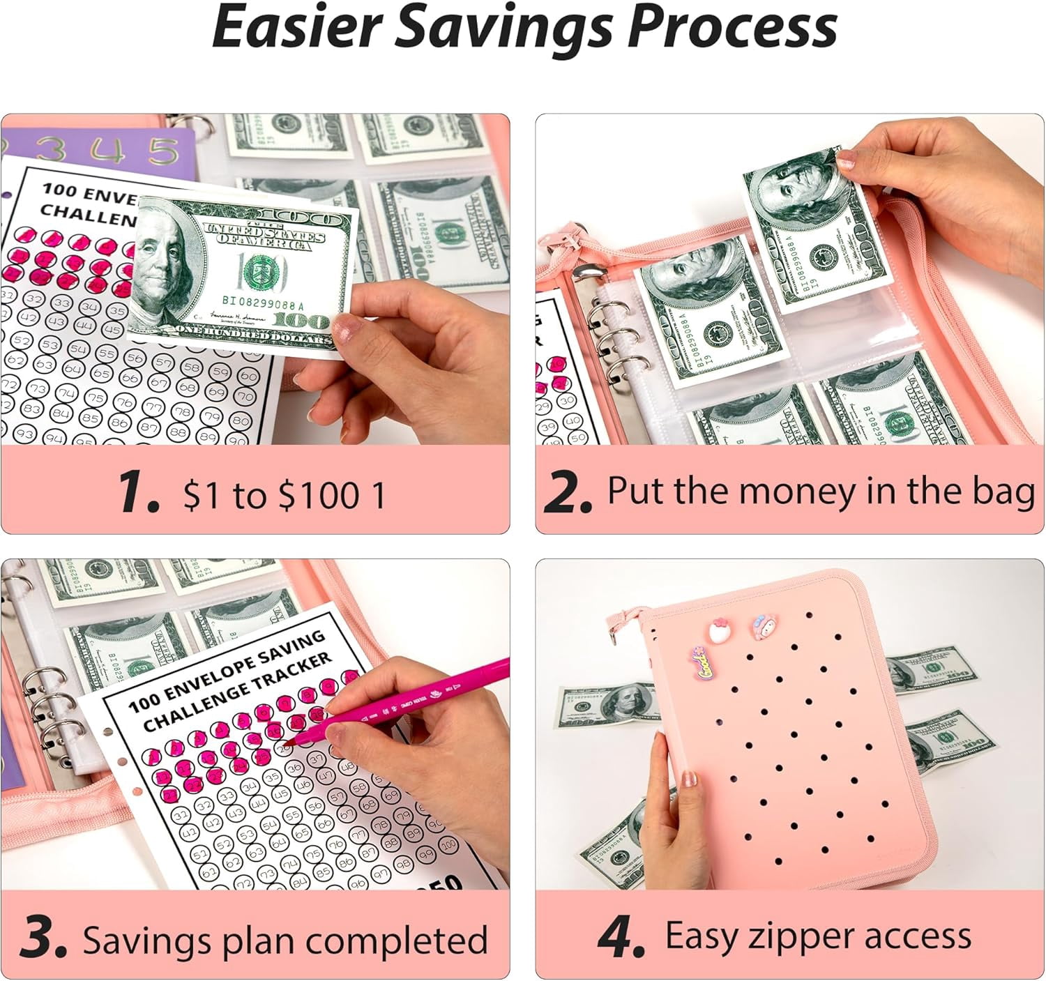 2 Pack - 100 Envelopes Money Saving Challenge Sleeves For A5 Binder With Tracker Sheet