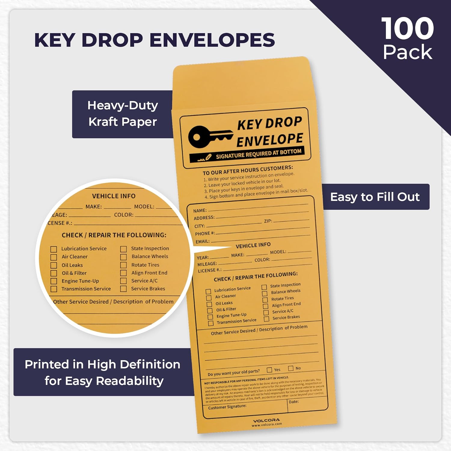 TRAHOO100 Pack Key Drop Off Envelopes for After Hours, Night Drop Key
