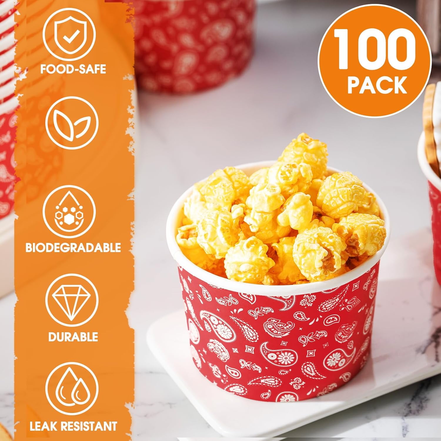 TRAHOO100 Pack Red Bandana Paper Ice Cream Cups 9 oz Western Cowboy