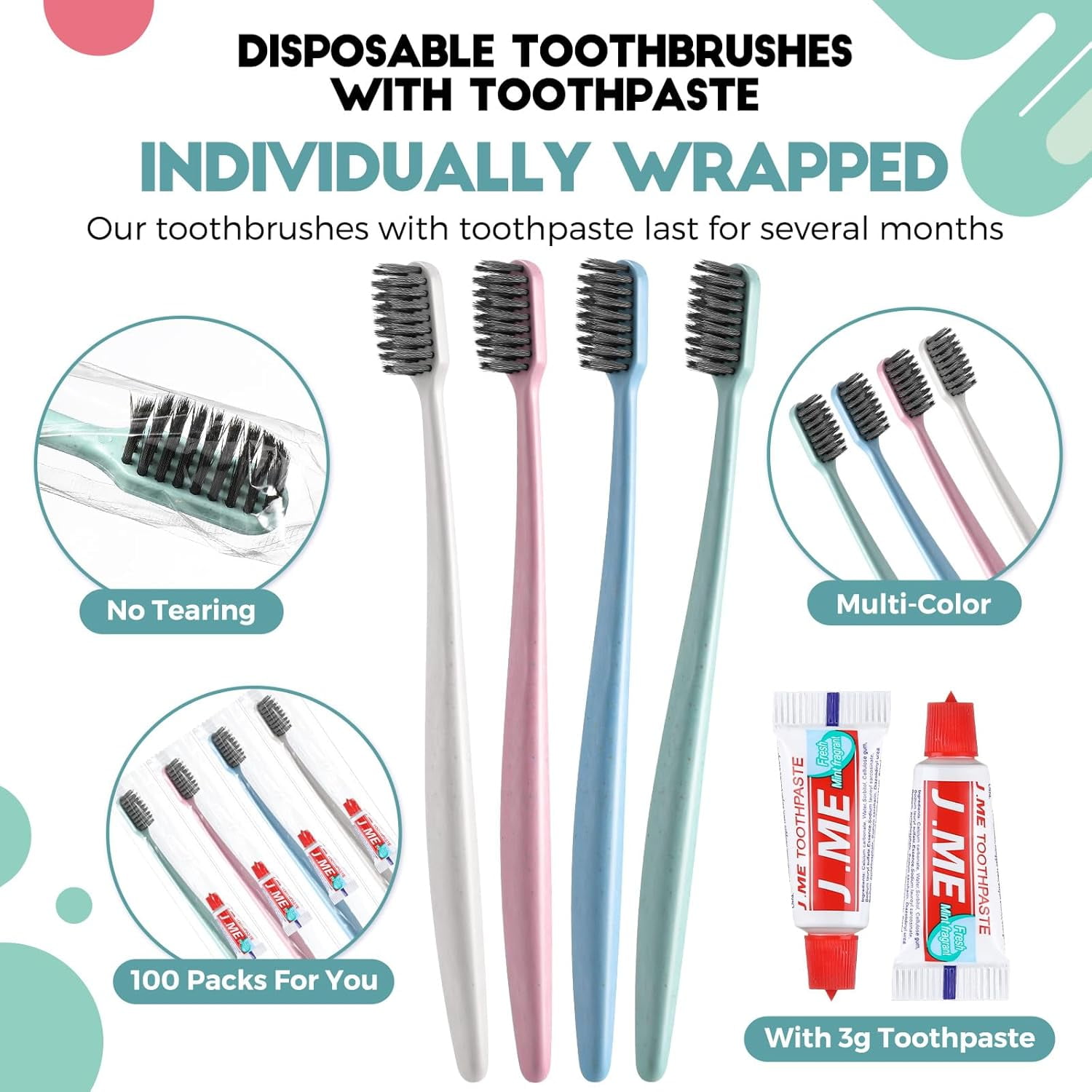 TRAHOO100 Pcs Disposable Toothbrush with Toothpaste Individually