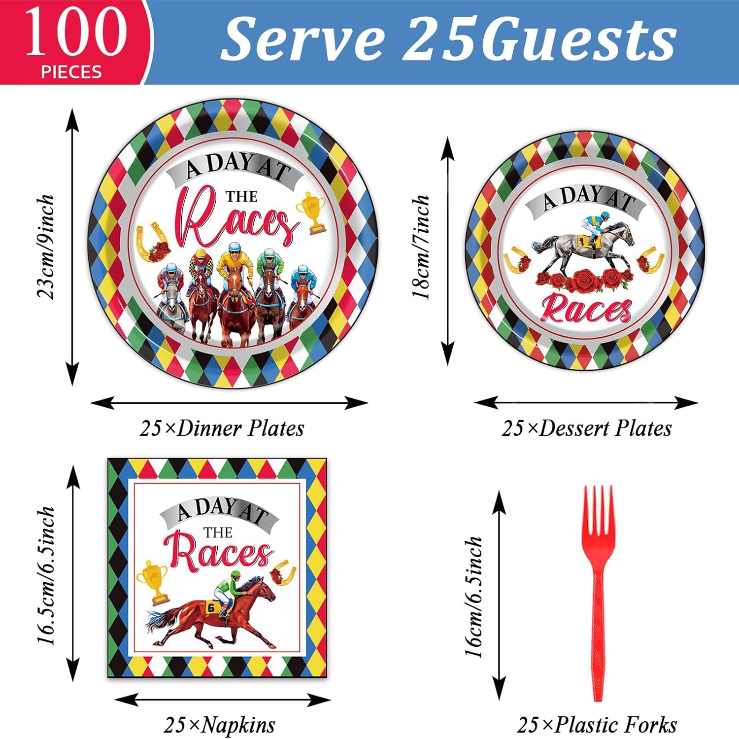TRAHOO100Pcs Derby Day Plates and Napkins Party Supplies Horse Racing