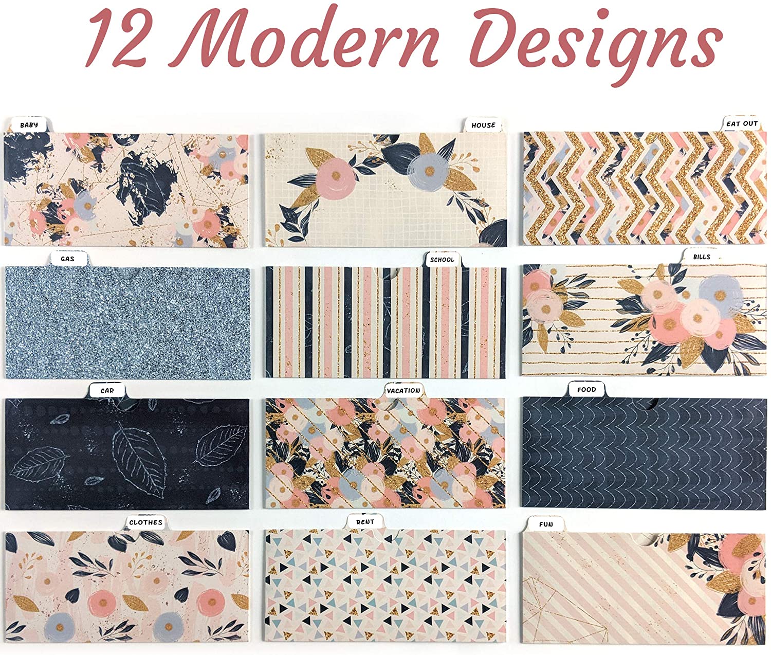 TRAHOO12 Laminated Wallet Cash Envelopes for Budgeting with 12