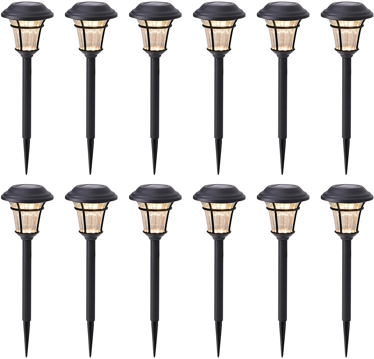 Warm White Solar Powered Outdoor Pathway Lights, 12-Pack