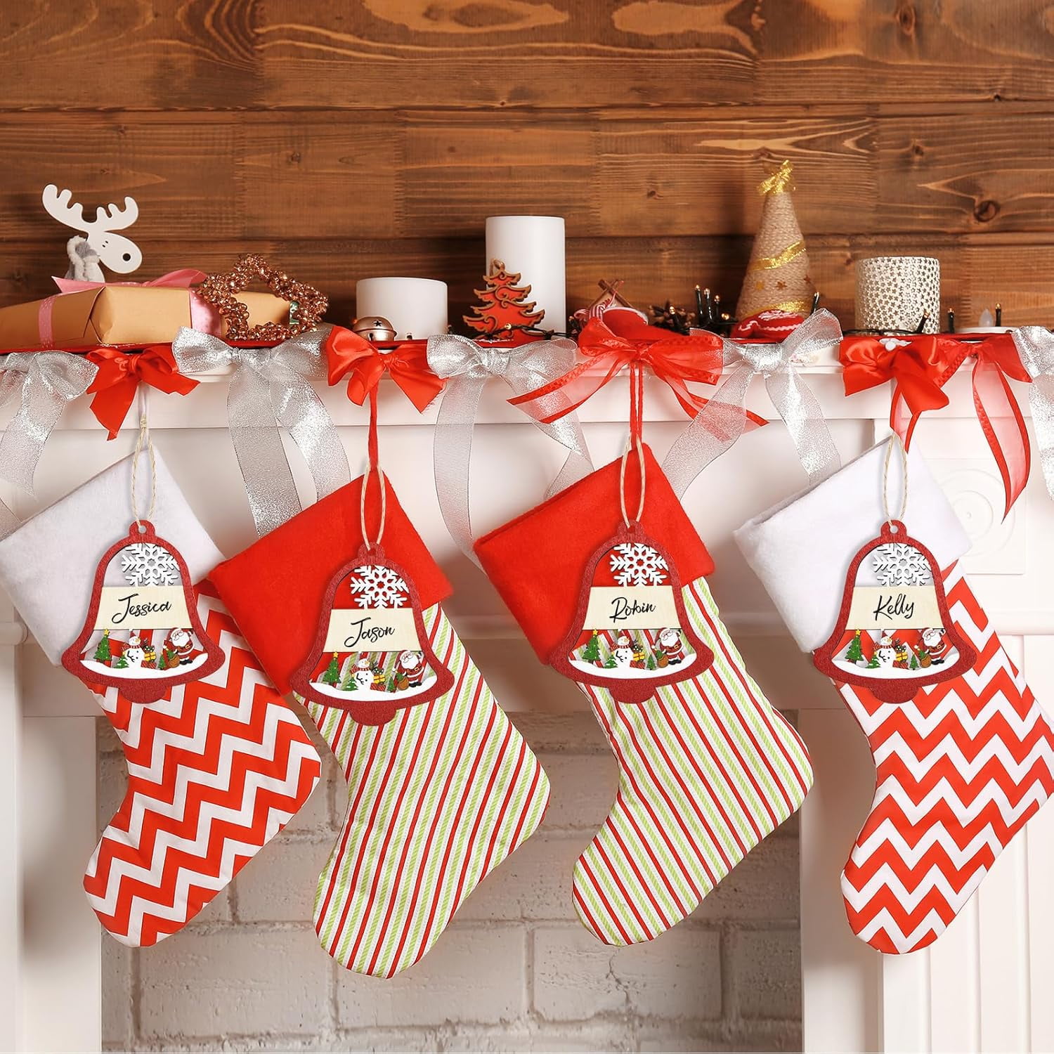 TRAHOO12 Pcs Name Tags for Christmas Stockings Wooden Stocking Labels