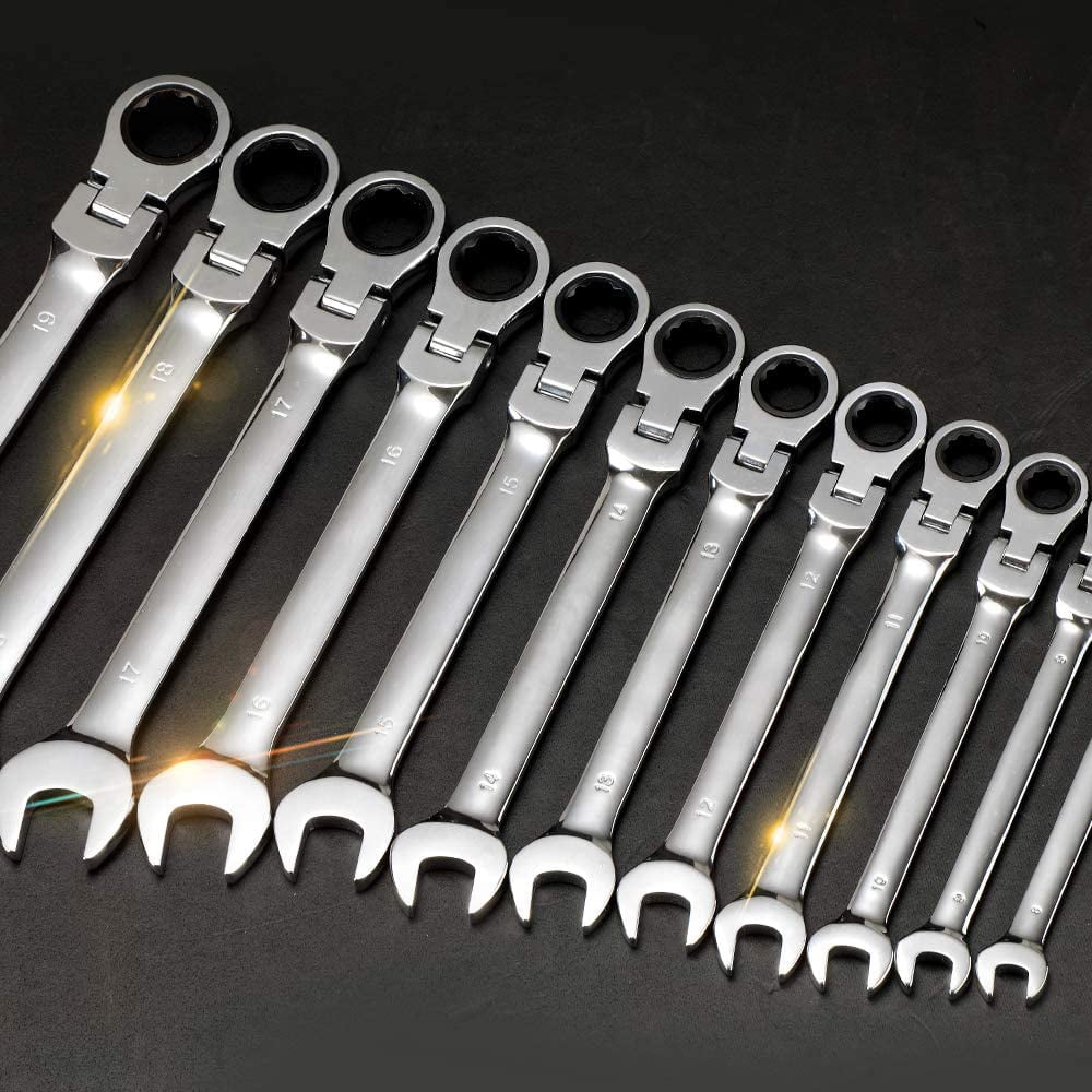 TRAHOO12Piece Flexible Head Ratcheting Wrench SetMetric Combination